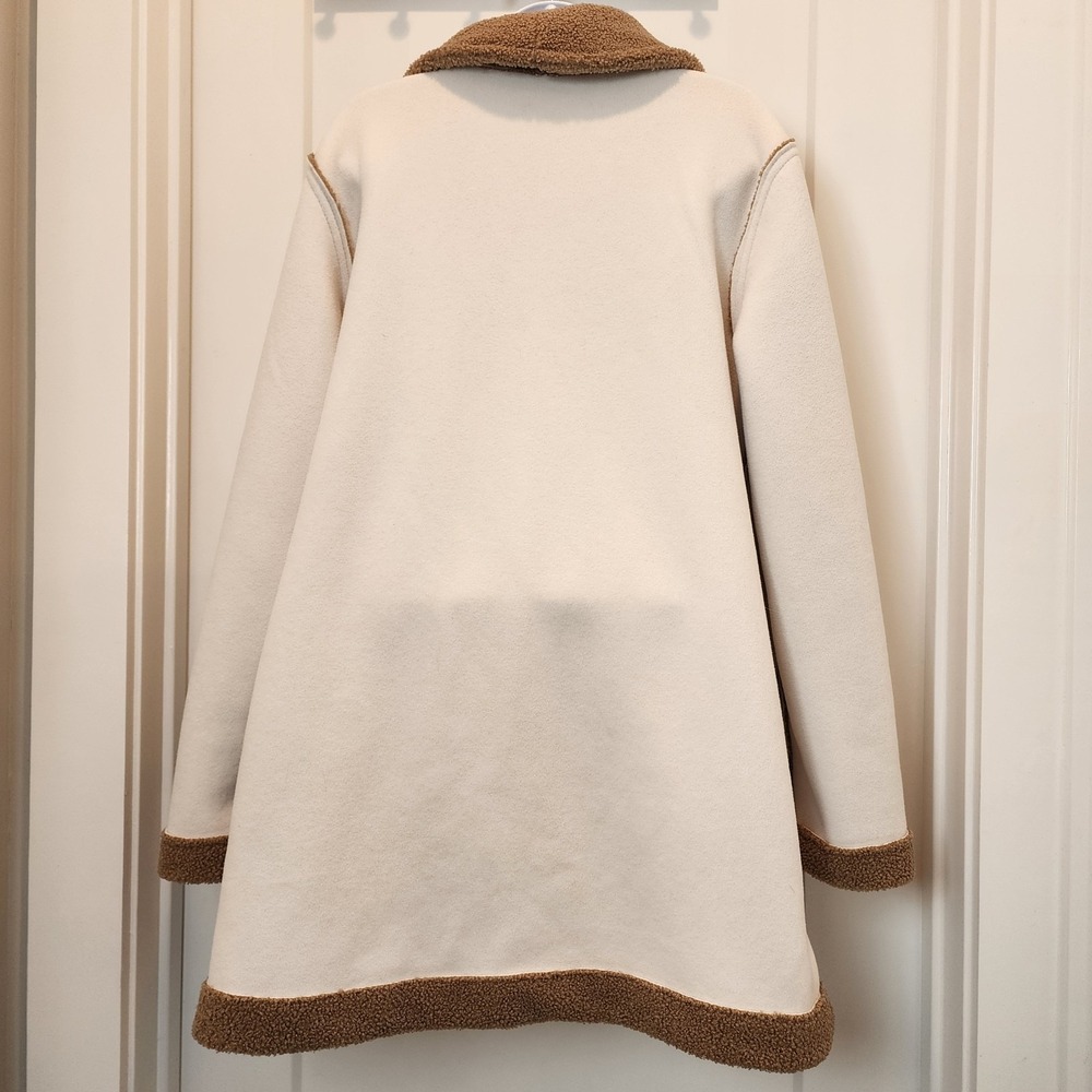 Susan Graver‎ Reversible Coat M Cream Tan Teddy Sherpa Jacket Cozy Quiet Luxury - Picture 5 of 11